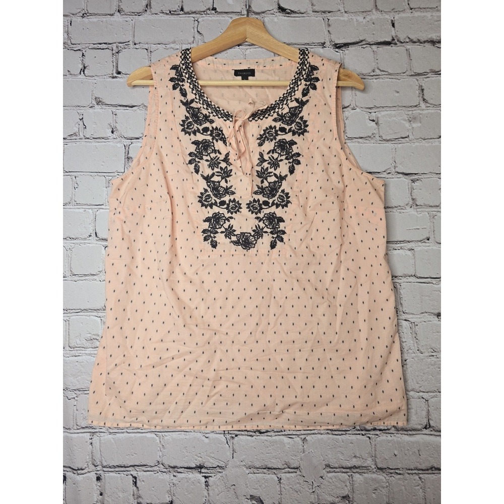 Talbots Light Pink Polka Dot Embroidered Collar Sleeveless Indian Cotton Large